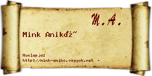 Mink Anikó névjegykártya